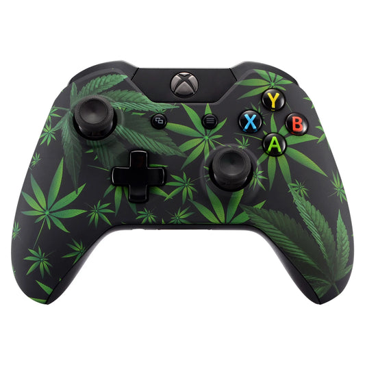 eXtremeRate Customized Green Weeds Repair Part Front Shell Faceplate for Xbox One Controller