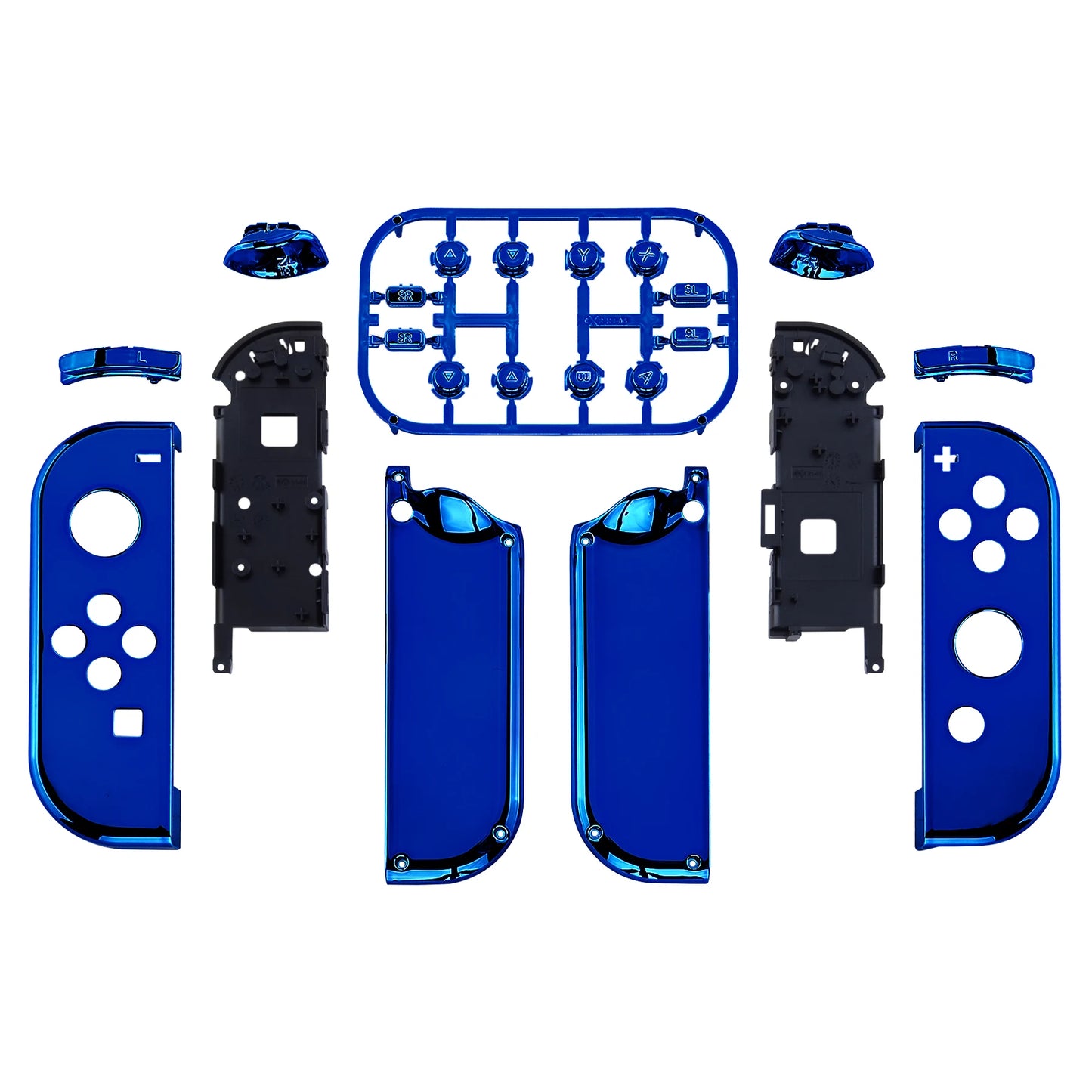 eXtremeRate Custom Chrome Blue Controller Housing Shell Cover with Full Set Buttons for NS Switch JoyCon