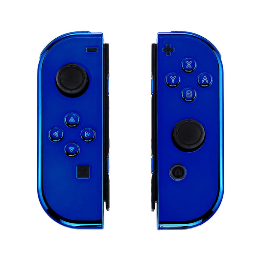 eXtremeRate Custom Chrome Blue Controller Housing Shell Cover with Full Set Buttons for NS Switch JoyCon