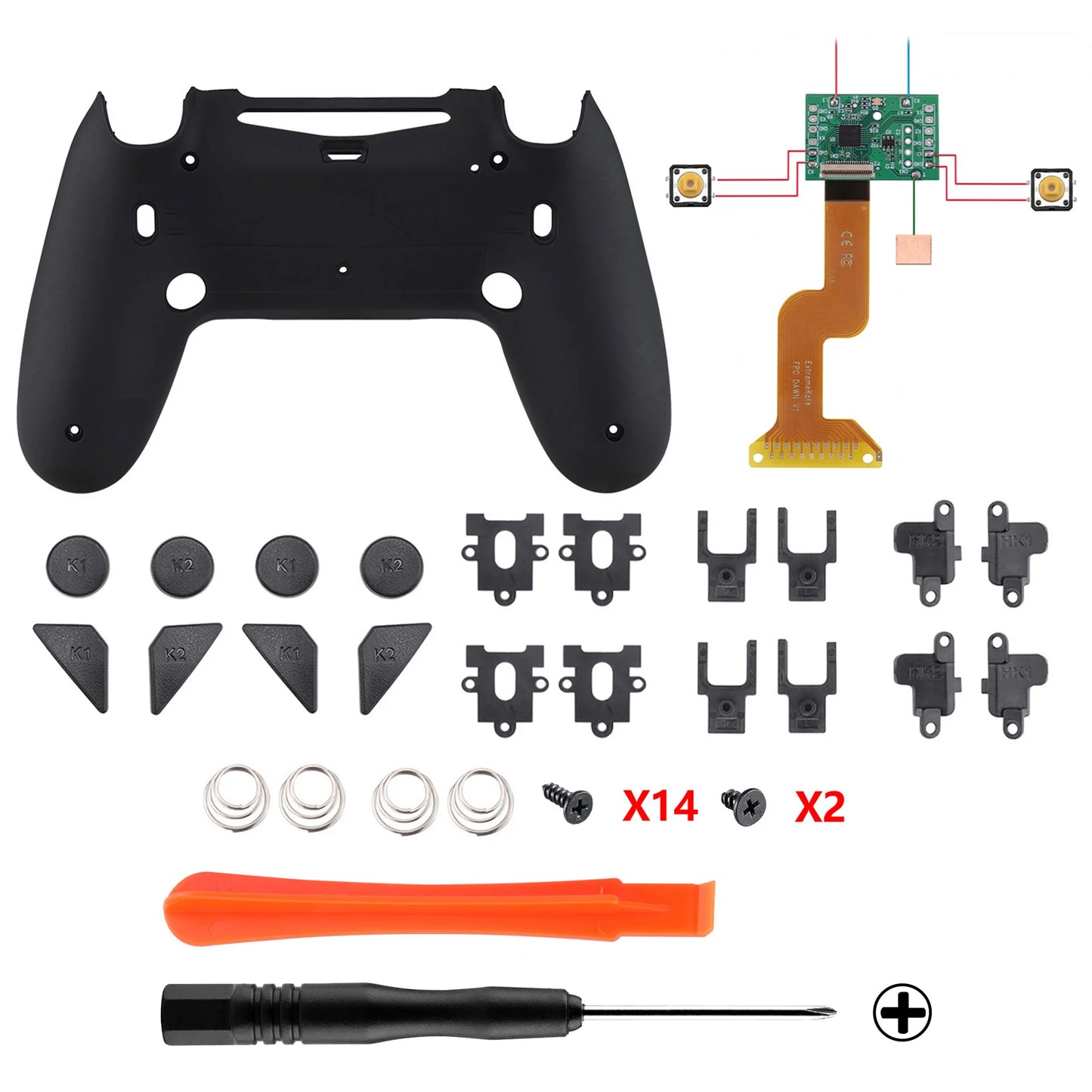 eXtremeRate Dawn 2.0 FlashShot Remap Kit With Back Shell & 2 Back Buttons & 2 Trigger Lock for PS4 Controller JDM 040/050/055