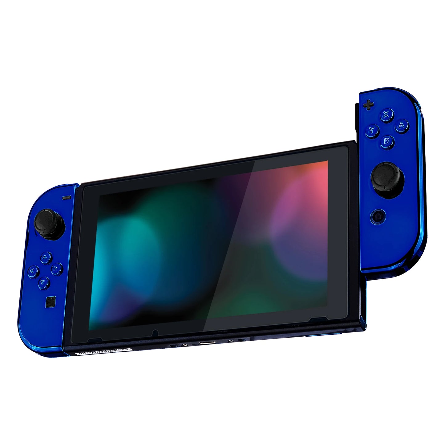 eXtremeRate Custom Chrome Blue Controller Housing Shell Cover with Full Set Buttons for NS Switch JoyCon