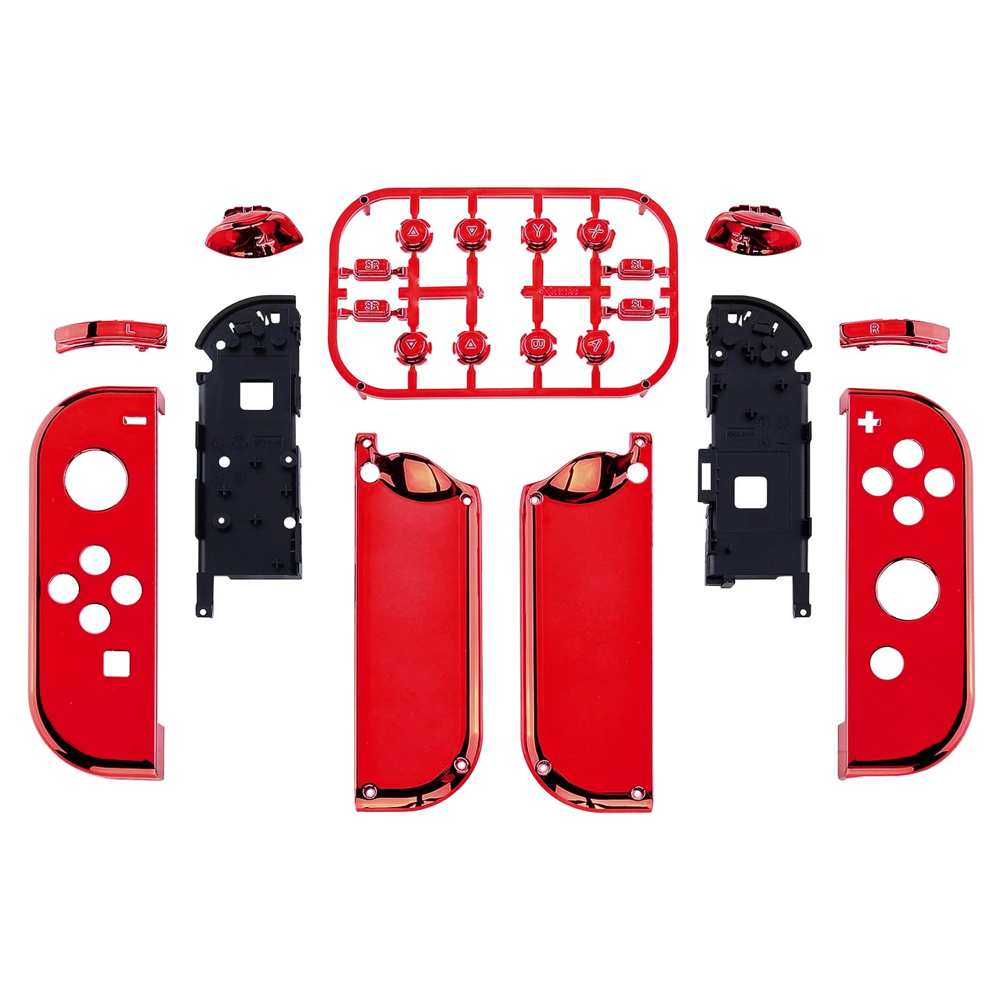 eXtremeRate Custom Chrome Red Controller Housing Shell Cover with Full Set Buttons for NS Switch & OLED Switch JoyCon