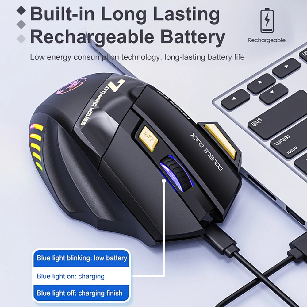 Mute Ergonomic Gaming Mouse iMice GW-X7 7 Buttons Rechargeable RGB Wireless  Adjustable DPI Ergonomic Gaming Office Mice