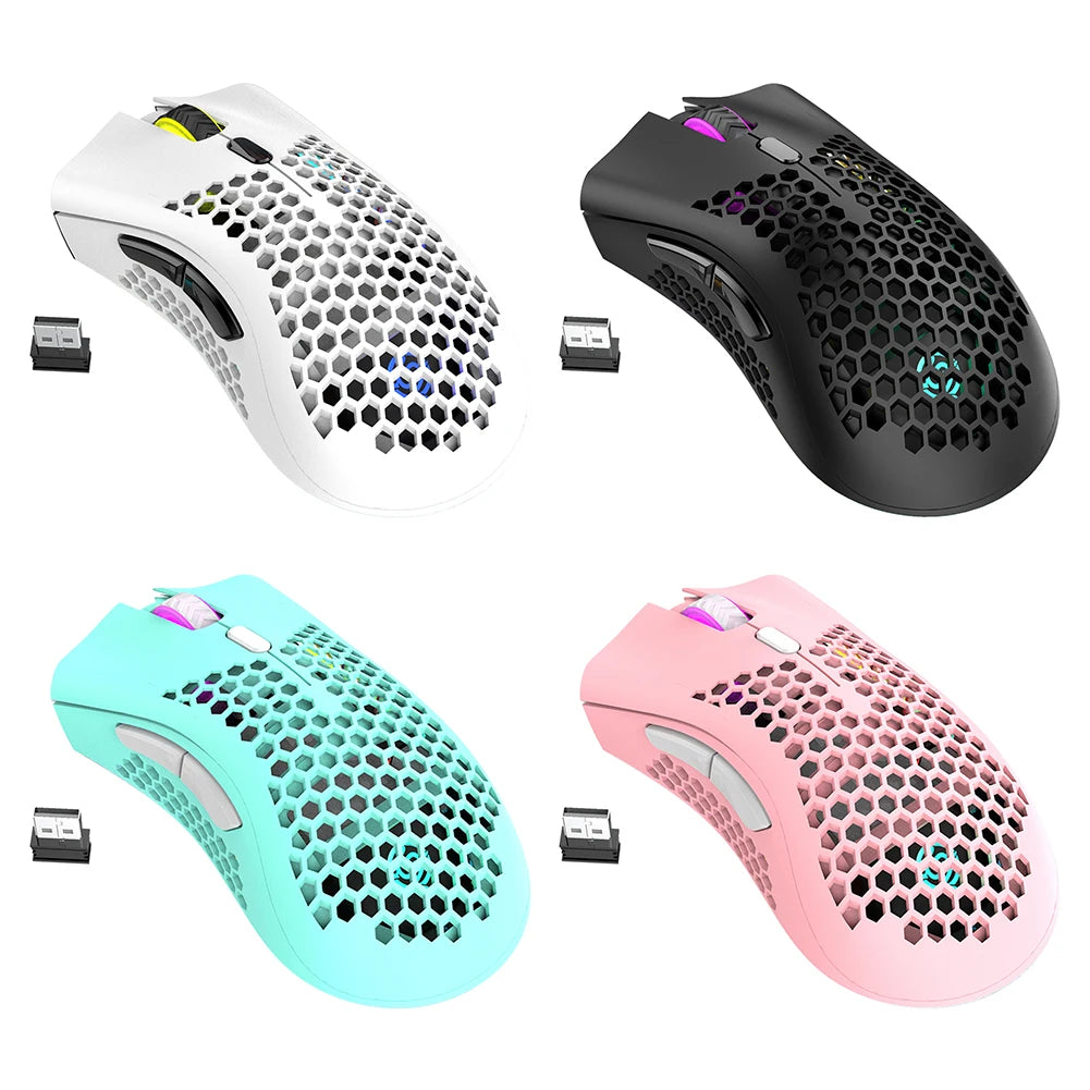 7 Buttons USB Wireless RGB Mouse Rechargeable 3 Gears 1600 DPI Adjustable Hollow Honeycomb Gamer Mice Blue/Pink/Black/White