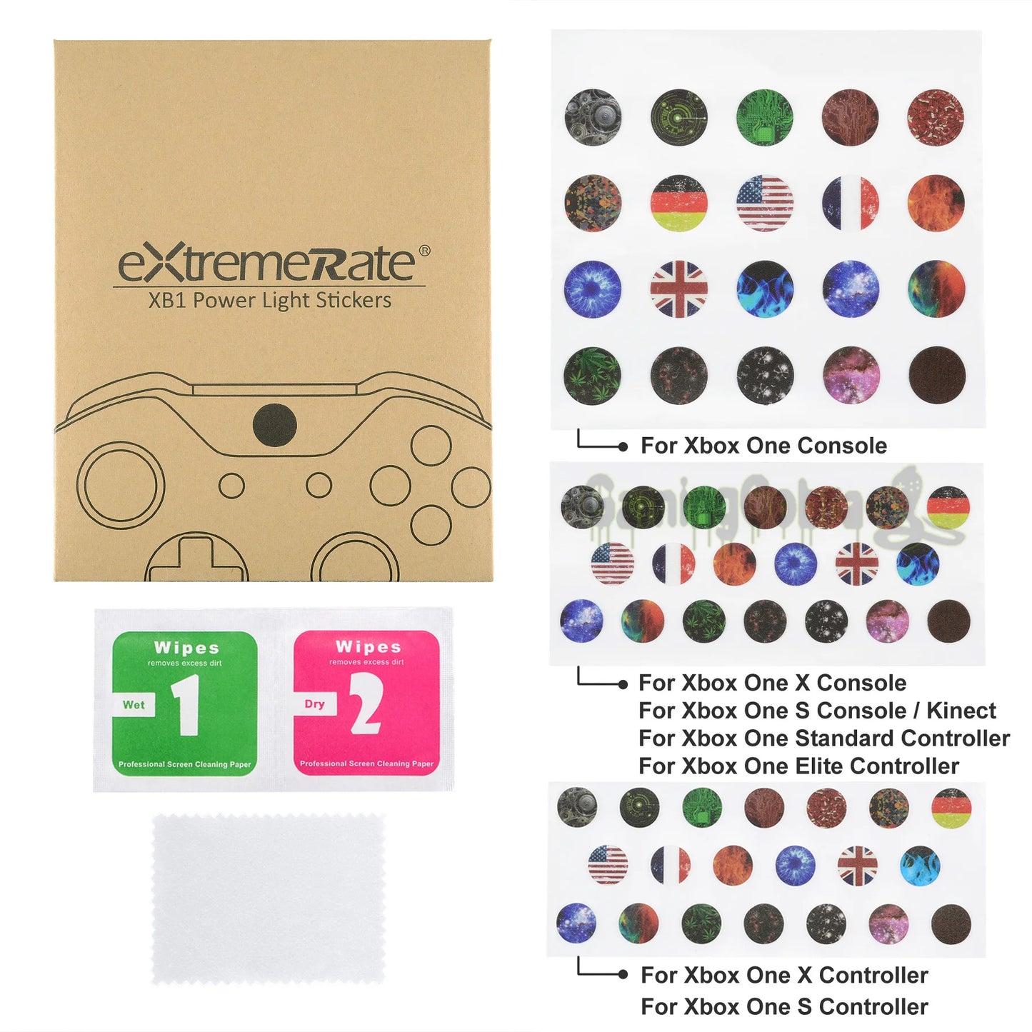 eXtremeRate 30 Pairs Home Power Skin Stickers for Xbox Series S&X / Xbox One S&X / Xbox One Elite Controller and Console