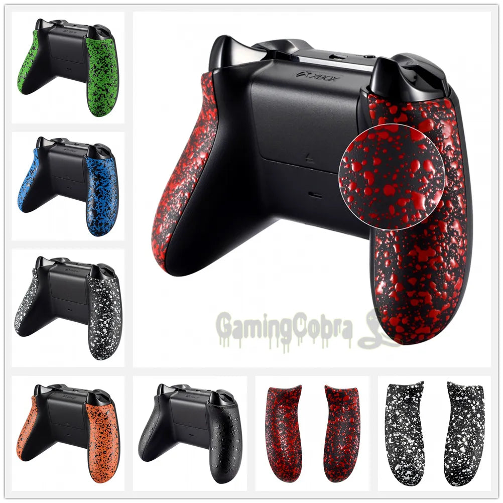 eXtremeRate Textured Back Panels Comfortable Non-slip Side Rails 3D Splashing Handles for Xbox One X & for Xbox One S Controller