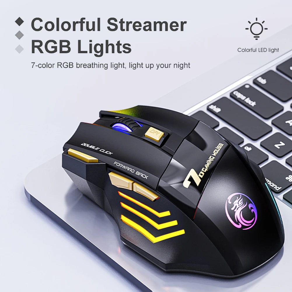 Mute Ergonomic Gaming Mouse iMice GW-X7 7 Buttons Rechargeable RGB Wireless  Adjustable DPI Ergonomic Gaming Office Mice