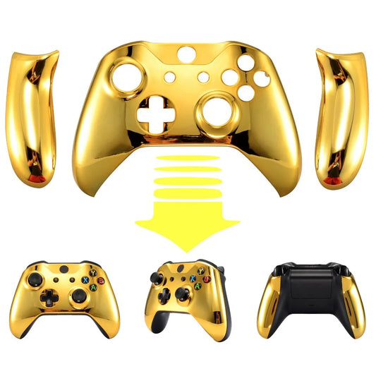 eXtremeRate Chrome Gold Front Housing Shell Faceplate Side Rails Panel for Xbox One X, for Xbox One S Controller