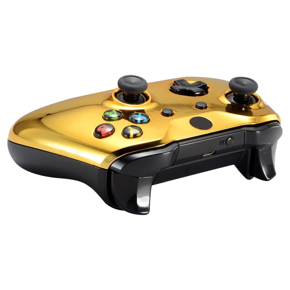 eXtremeRate Chrome Gold Front Housing Shell Faceplate Side Rails Panel for Xbox One X, for Xbox One S Controller