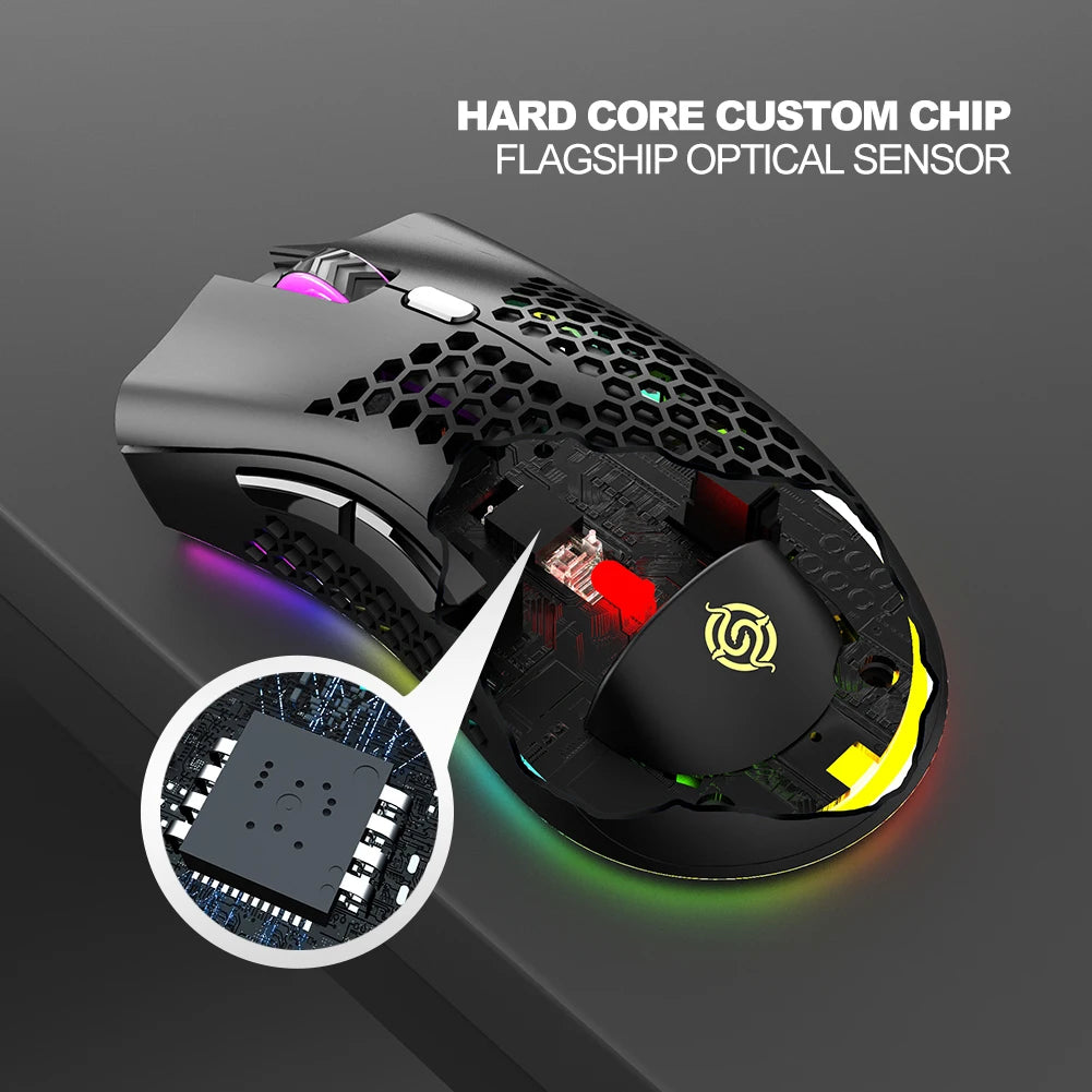 7 Buttons USB Wireless RGB Mouse Rechargeable 3 Gears 1600 DPI Adjustable Hollow Honeycomb Gamer Mice Blue/Pink/Black/White