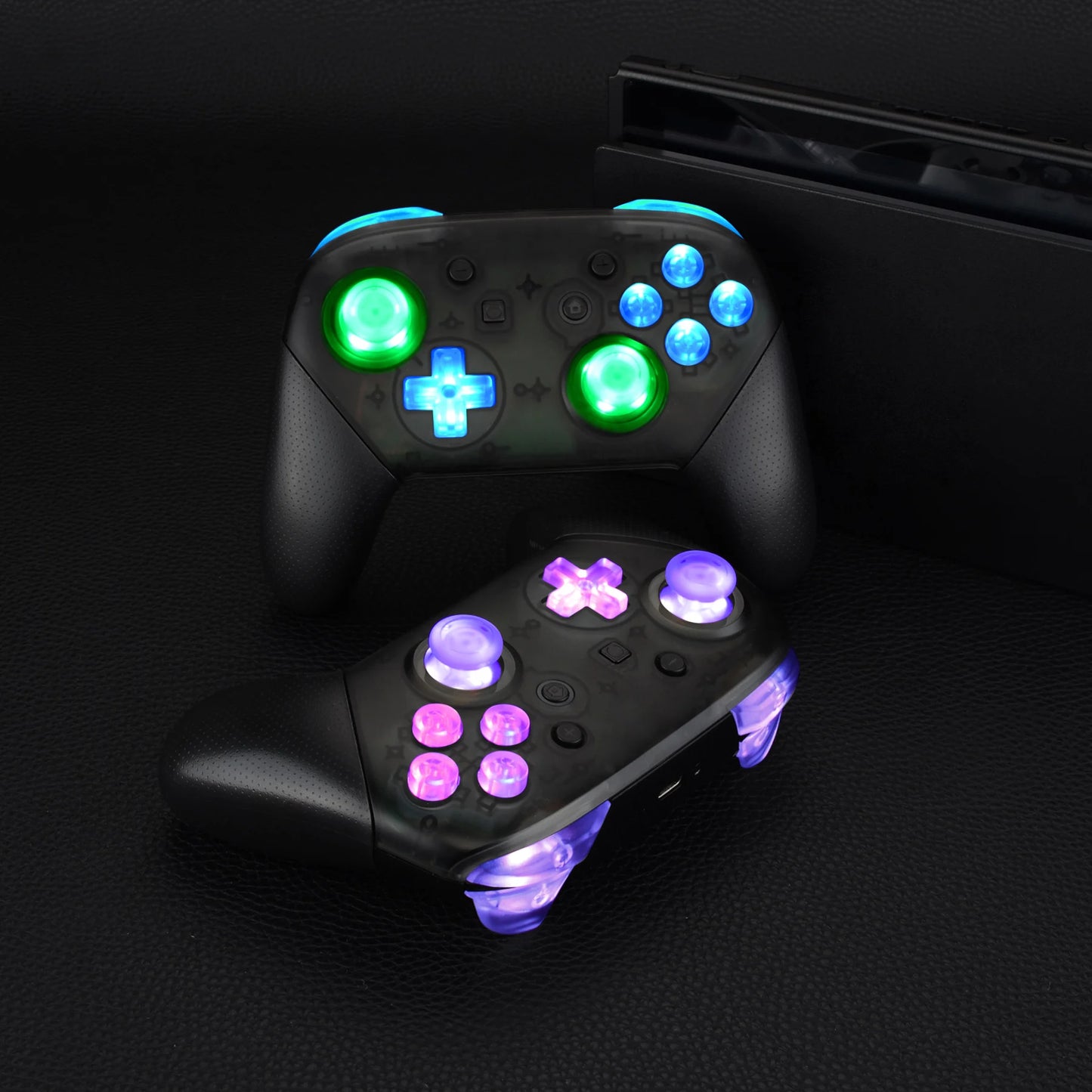 eXtremeRate Luminated Thumbsticks D-pad Face Buttons DIY DTFS LED Kit V2 for Nintendo Switch Pro Controllere -  9 Colors Modes