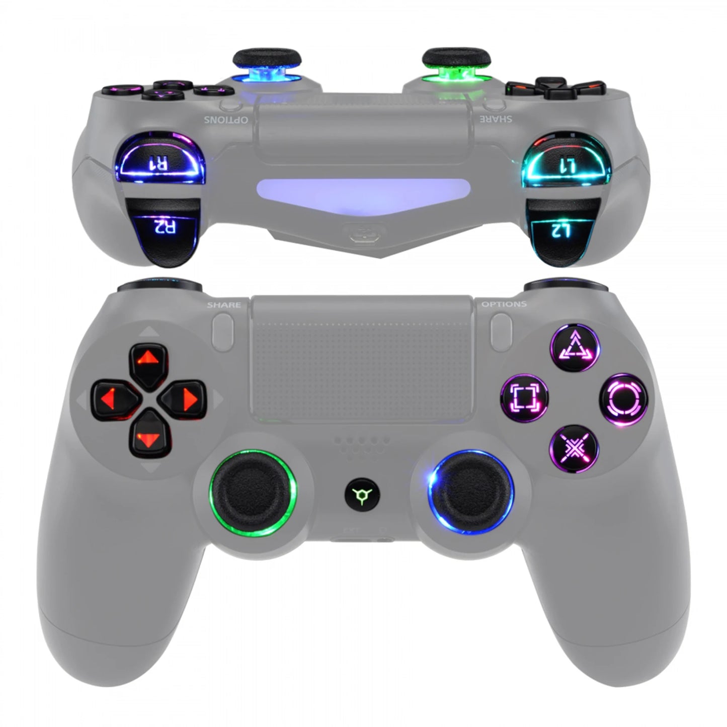 eXtremeRate Multi-Colors Luminated Thumbstick Dpad Trigger Home Face Buttons DTFS LED Kit for PS4 Slim Pro Controller