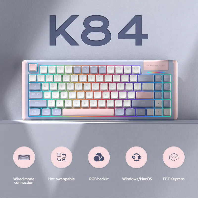 Dustsilver K84 Mechanical Keyboard Wired Hot-Swappable Gamer Keyboard