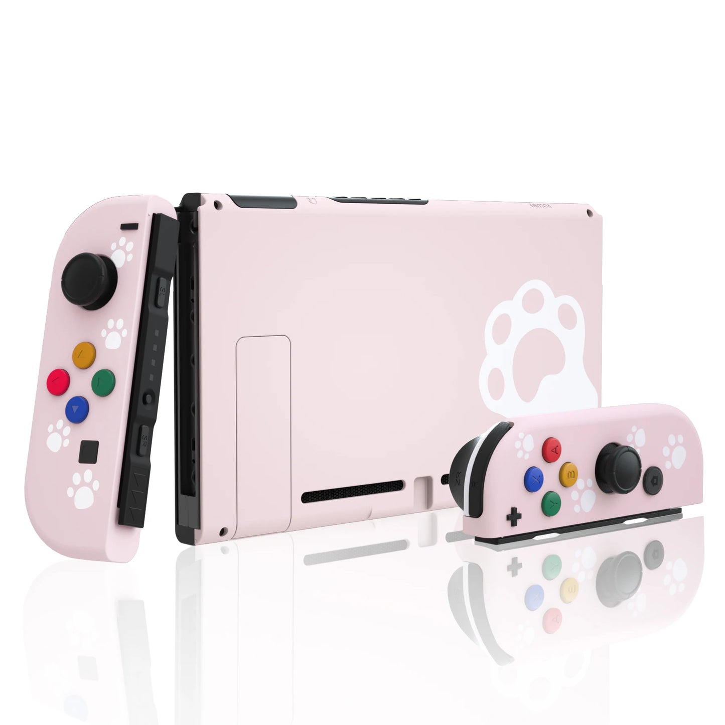 eXtremeRate Cherry Blossoms Pink Cat Paw Soft Touch Grip Back Plate + Controller Shell with Full Set Buttons for Nintendo Switch