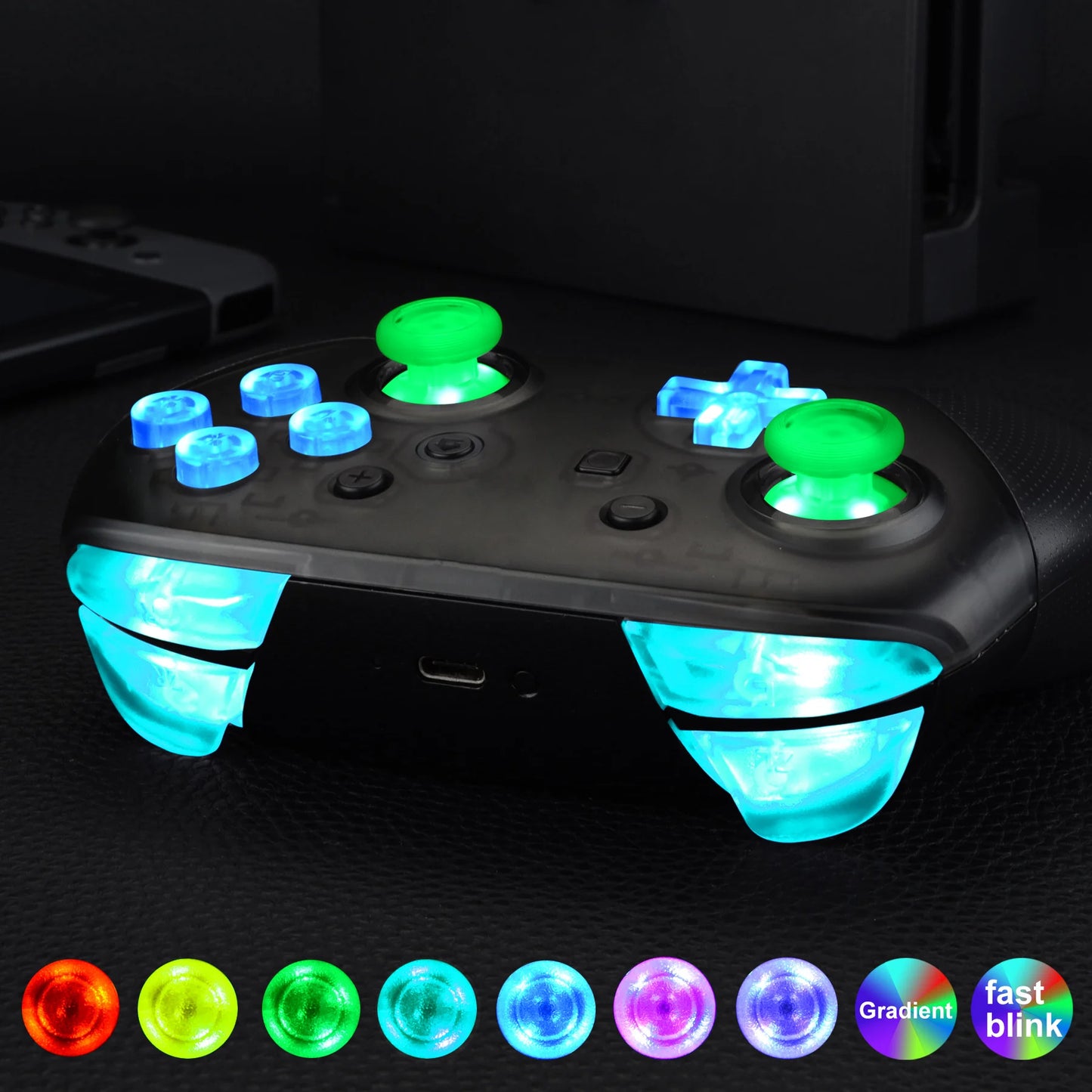 eXtremeRate Luminated Thumbsticks D-pad Face Buttons DIY DTFS LED Kit V2 for Nintendo Switch Pro Controllere -  9 Colors Modes