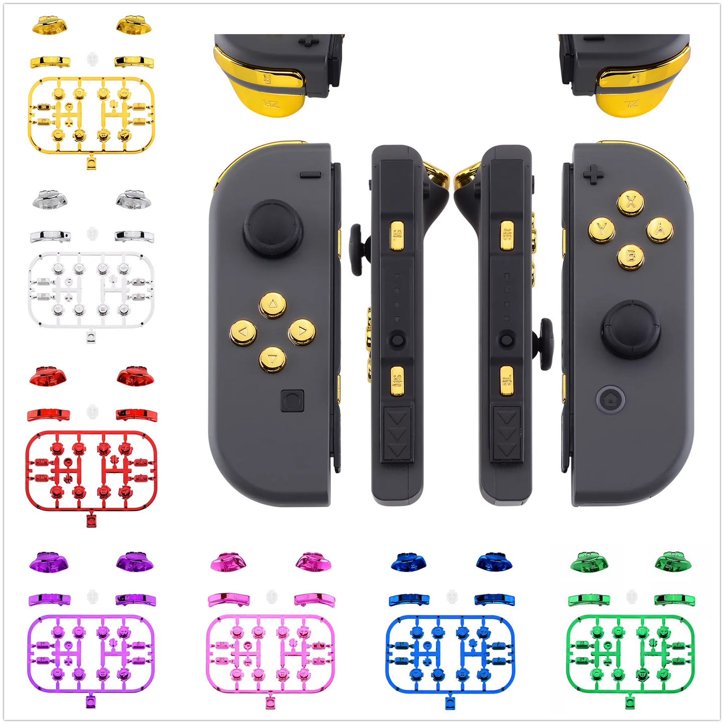 eXtremeRate Chrome Replacement ABXY SR SL L R ZR ZL Trigger Full Set Buttons with Tools for Nintendo Switch & OLED JoyCon