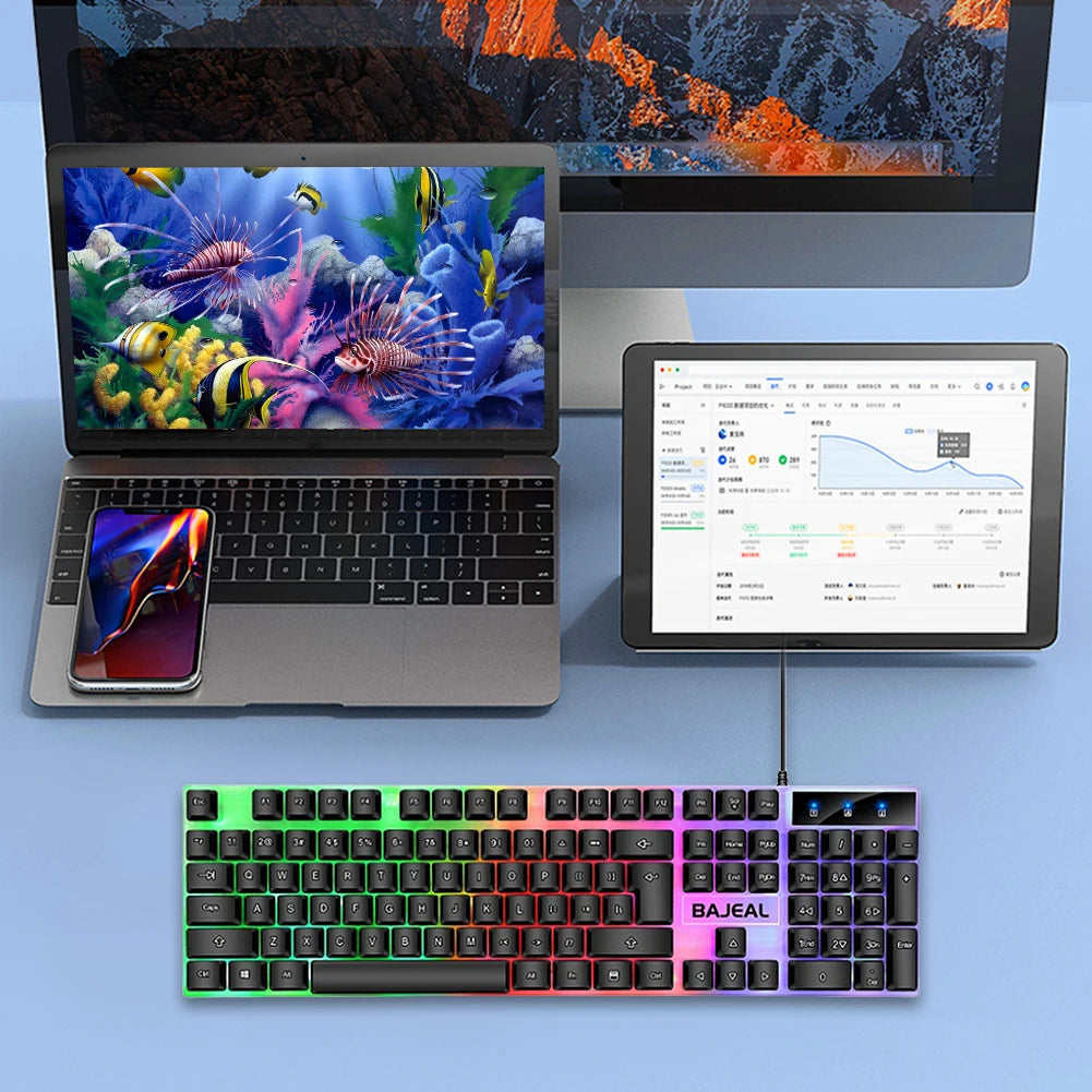 RGB Gaming Keyboard 98 Keys Mechanical Keyboard 1.5m Cable USB Wired Keyboard Seven Color Lights for Computer Laptop PC Gamer