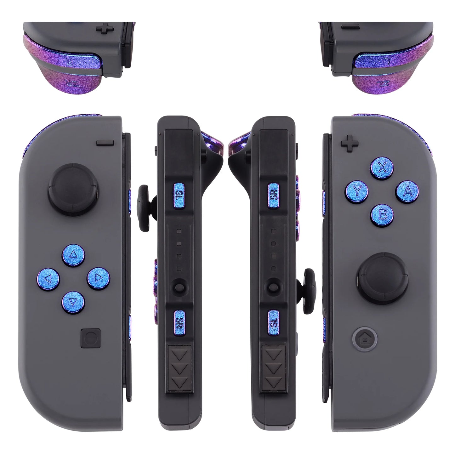 eXtremeRate Chameleon Purple Blue Replacement ABXY SR SL L R ZR ZL Full Set Buttons with Tools for Nintendo Switch & OLED JoyCon