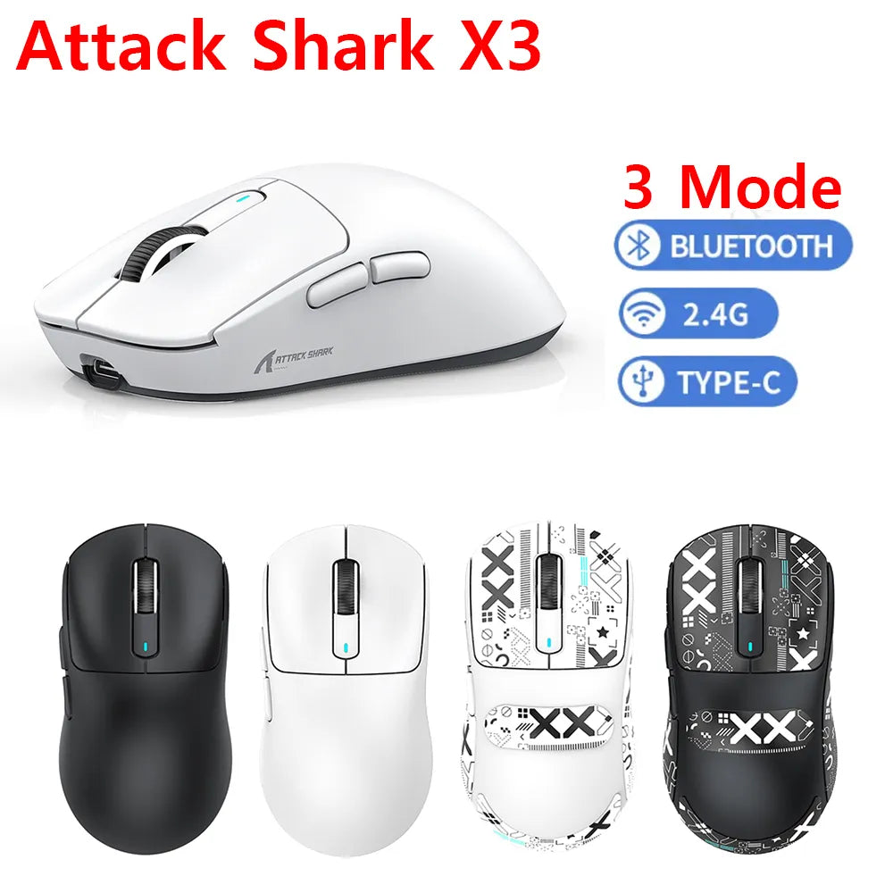 Attack Shark X3 Wireless Gaming Mouse 2.4GHz BT5.2 TYPE-C 3 Modes Bluetooth-compatible Mice 6 Gears 26000DPI Macro Gaming Mouse