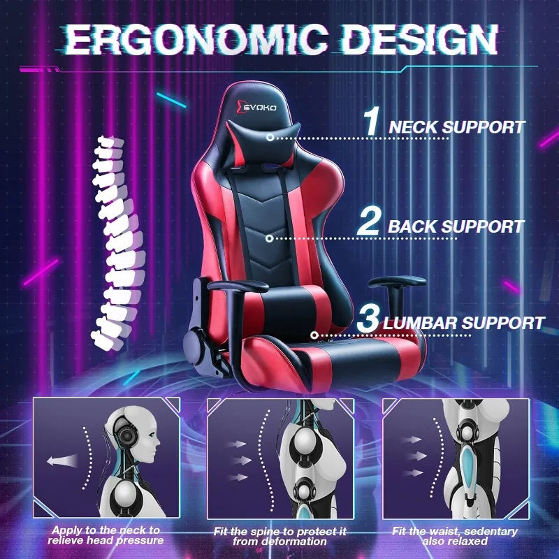 Devoko Ergonomic Gaming Chair Racing Style Adjustable Height High-Back PC Computer Chair with Headrest and Lumbar Support