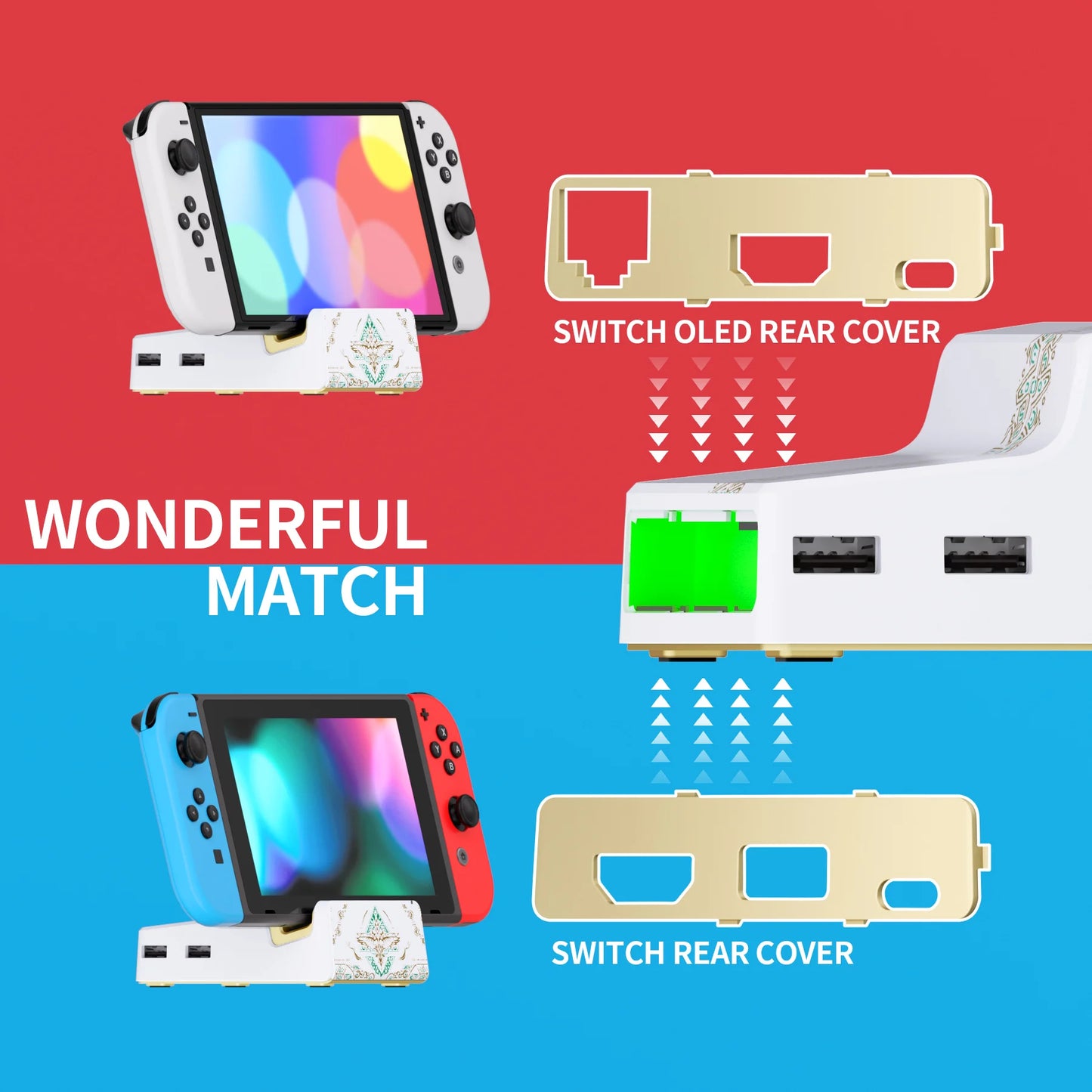 eXtremeRate AiryDocky DIY Kit Glow in Dark Replacement Cover for Nintendo Switch Dock, Nintendo Switch OLED - Totem of Kingdom