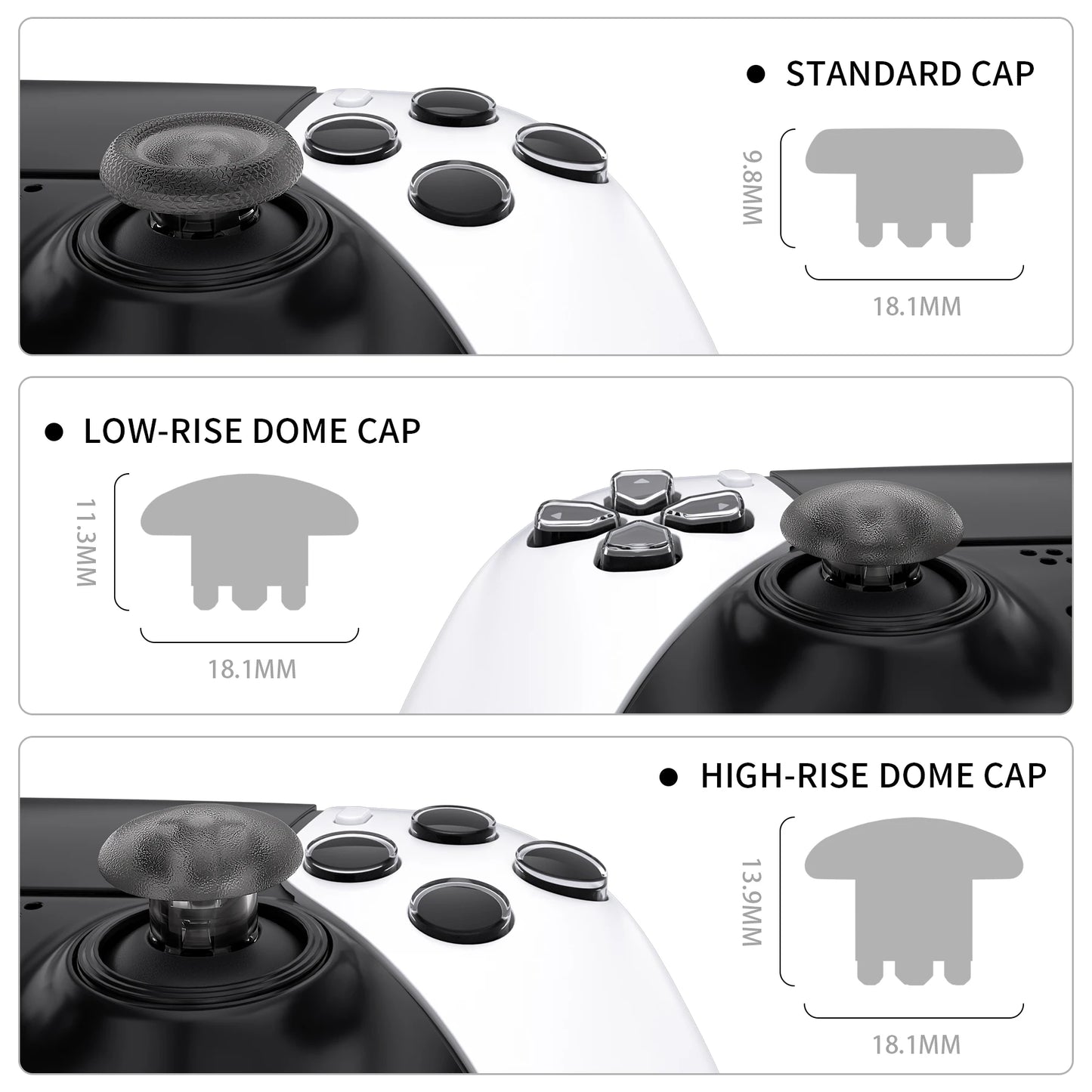 eXtremeRate Replacement Swappable Thumbsticks for ps5 Edge Controller, Analog Stick Joystick Buttons-Transparent & Single Series