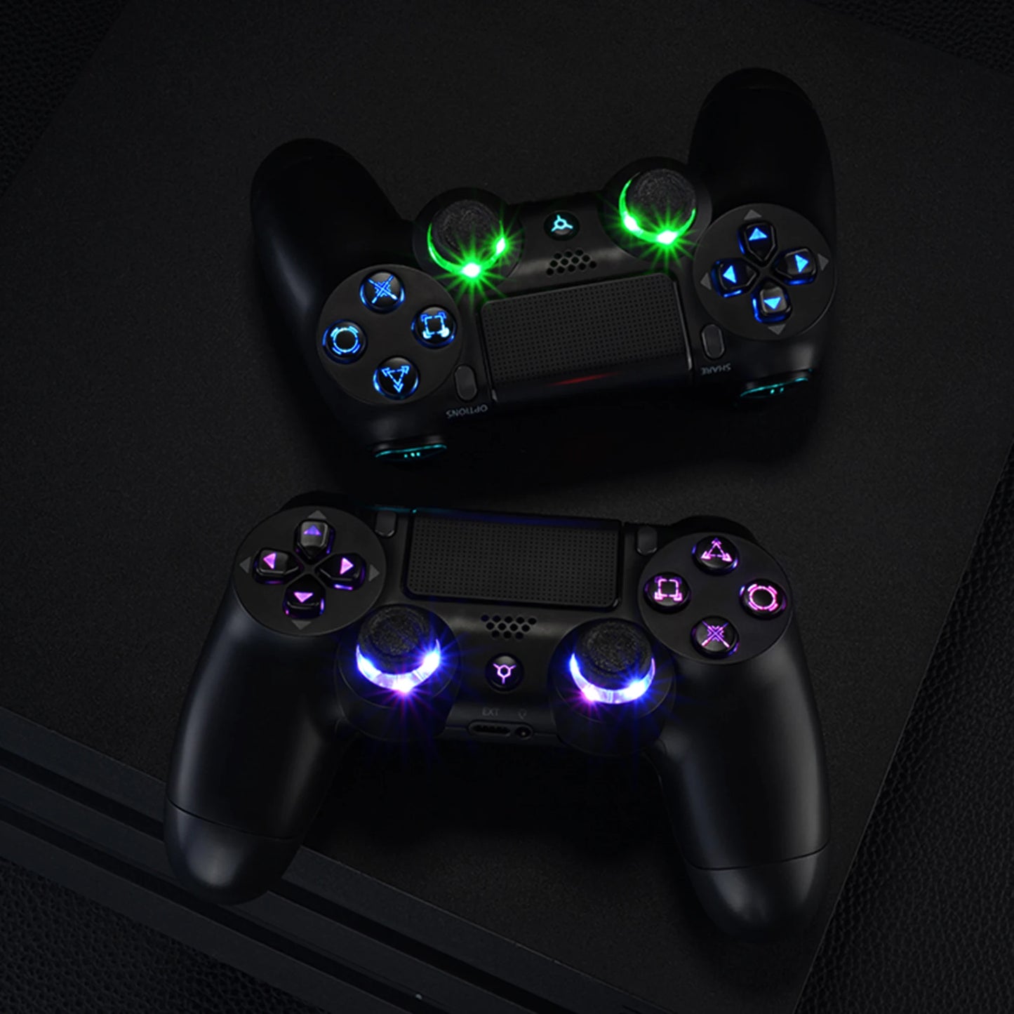 eXtremeRate Multi-Colors Luminated Thumbstick Dpad Trigger Home Face Buttons DTFS LED Kit for PS4 Slim Pro Controller