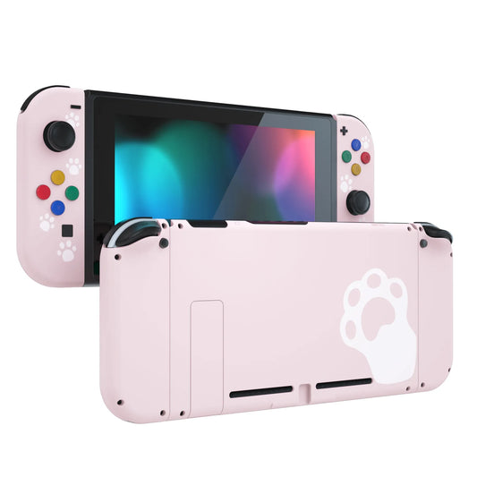 eXtremeRate Cherry Blossoms Pink Cat Paw Soft Touch Grip Back Plate + Controller Shell with Full Set Buttons for Nintendo Switch