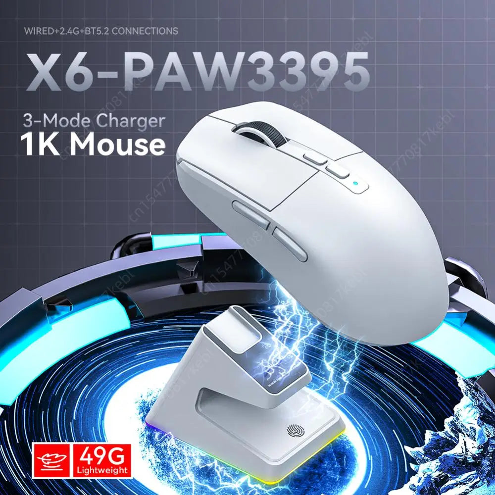 Attack Shark X6 Wireless Gaming Mouse 26000DPI 2.4G Receiver Optical Mouse PAW3395 Bluetooth-Compatible Ergonomic Macro Mouse