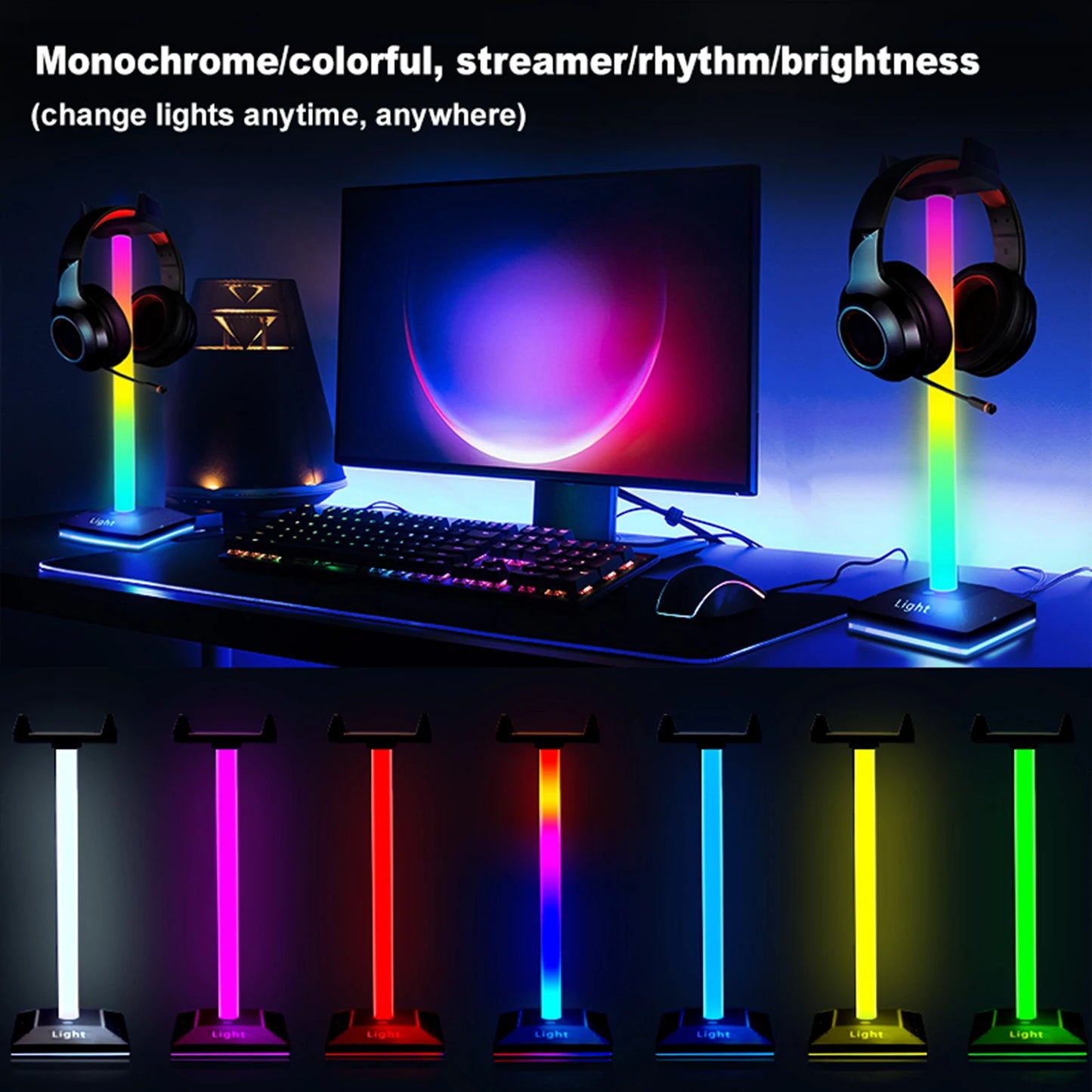 RGB Headphone Stand Lamp Touch Sensor Switch Colorful Lighting Gaming Desktop Atmosphere Lamp