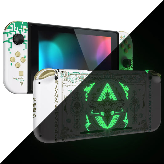 eXtremeRate Console Back Plate Controller Housing Shell w/Full Set Button for Nintendo Switch - Glow in Dark - Totem of Kingdom