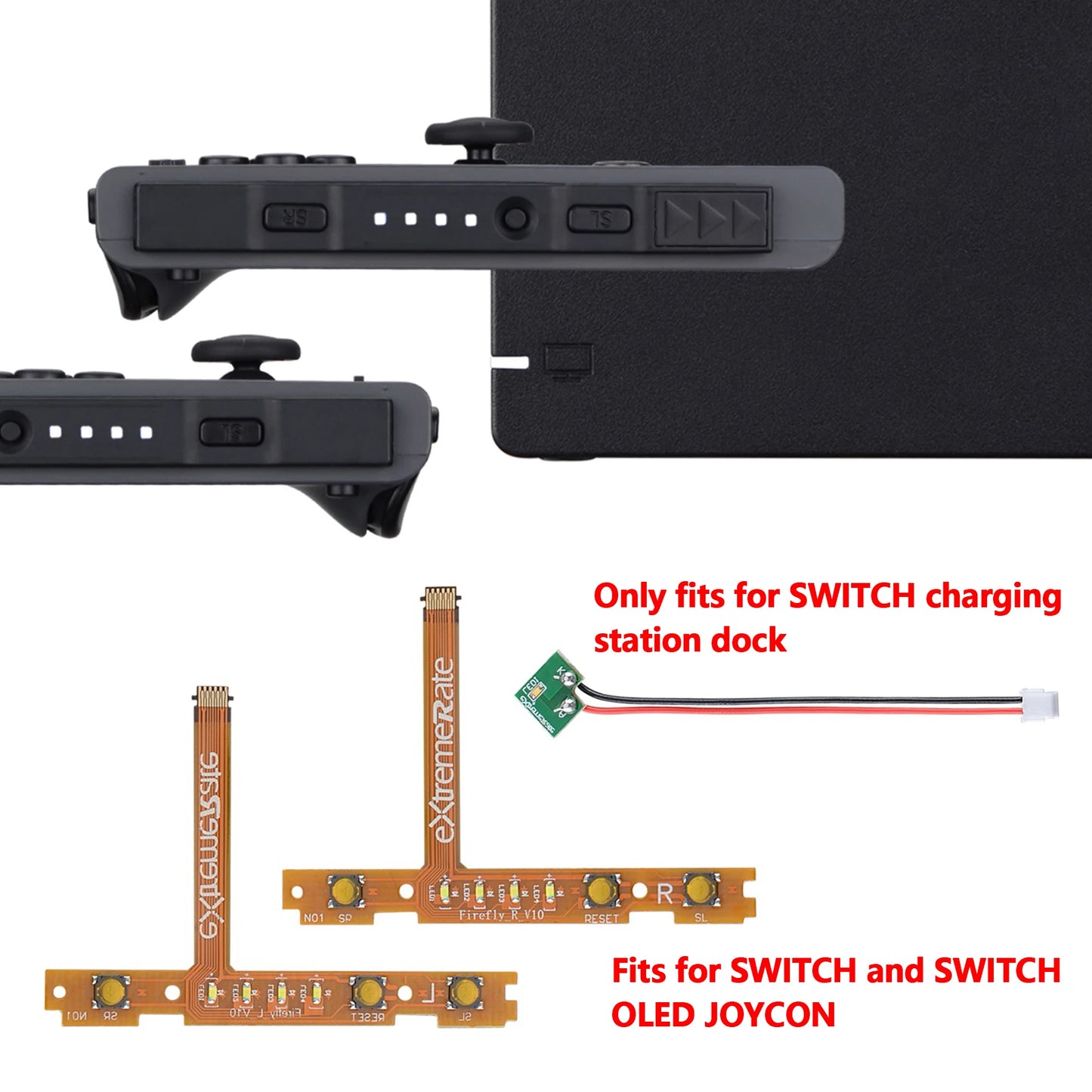 eXtremeRate Firefly LED Tuning Kit for Nintendo Switch Joycons Dock NS Joycon SL SR Buttons Ribbon Flex Cable Indicate Power LED