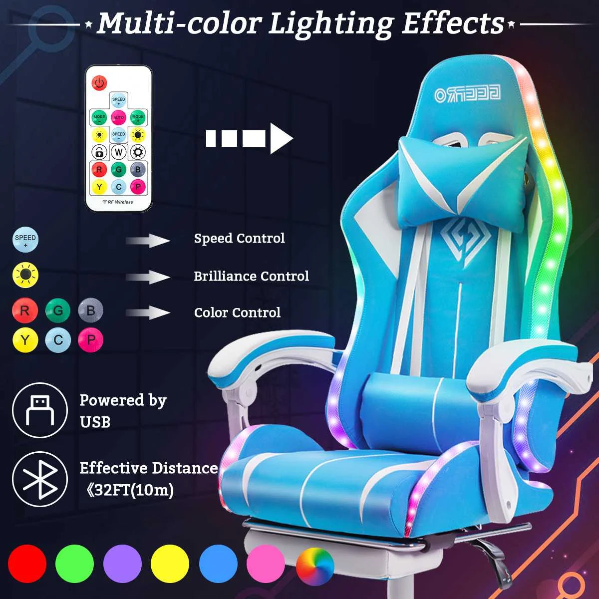 High Quality Gaming Chair RGB Light Office Chair Gamer Computer Chair Ergonomic Swivel Chair 2 Point Massage Gamer Chairs