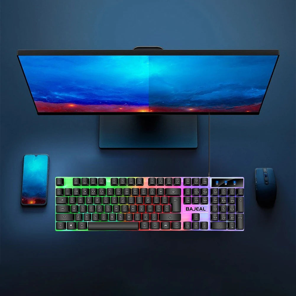 RGB Gaming Keyboard 98 Keys Mechanical Keyboard 1.5m Cable USB Wired Keyboard Seven Color Lights for Computer Laptop PC Gamer