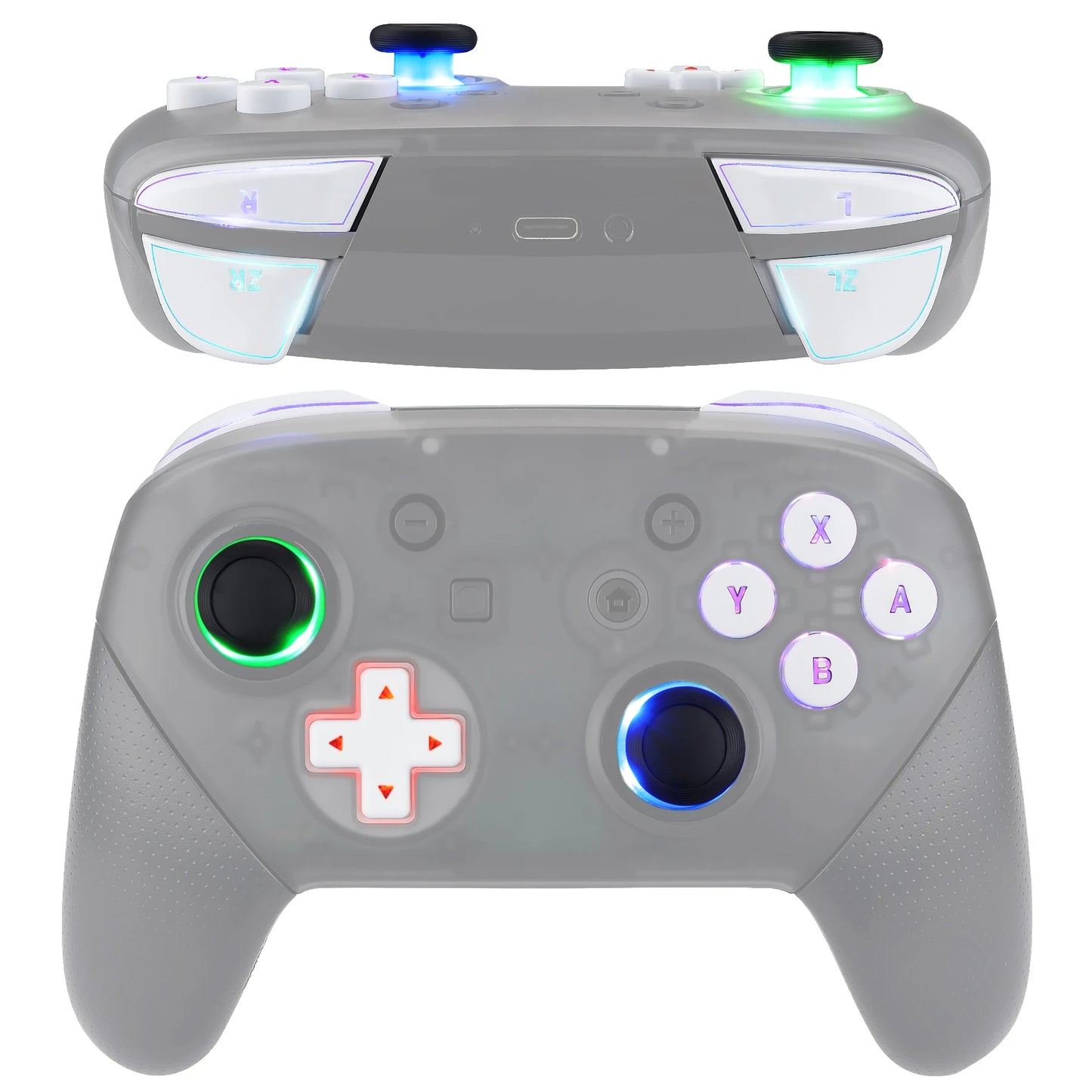 eXtremeRate Luminated Thumbsticks D-pad Face Buttons DIY DTFS LED Kit V2 for Nintendo Switch Pro Controllere -  9 Colors Modes