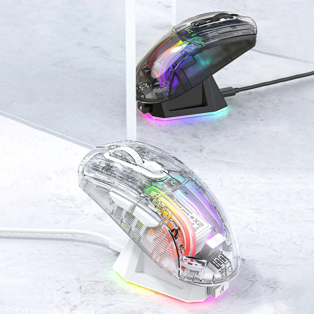 Wireless Gamer Mouse RGB Lighting 3 Modes Gaming Mouse Bluetooth-Compatible 5.0/2.4G/USB-C Transparent for PC Laptop Desktop