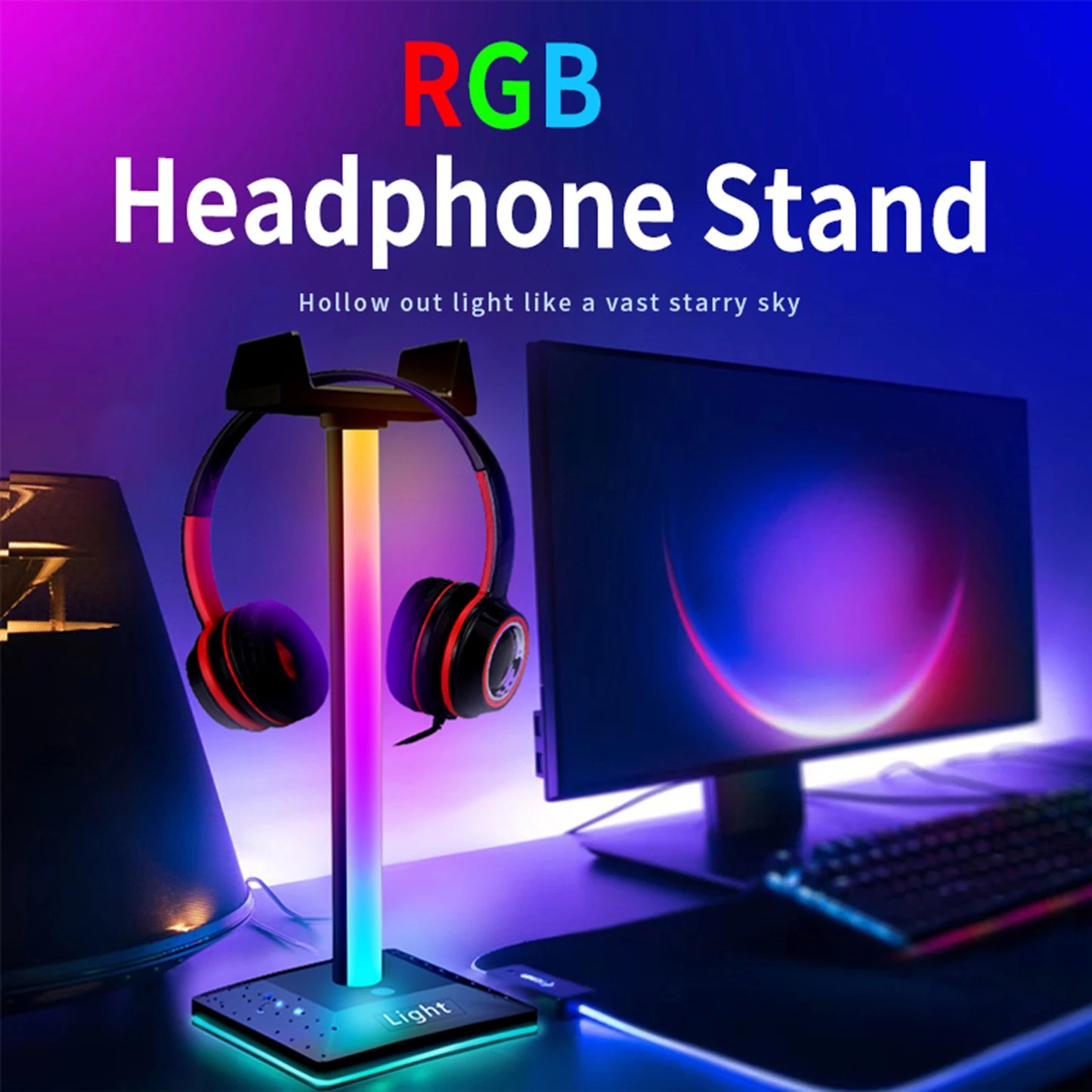 RGB Headphone Stand Lamp Touch Sensor Switch Colorful Lighting Gaming Desktop Atmosphere Lamp