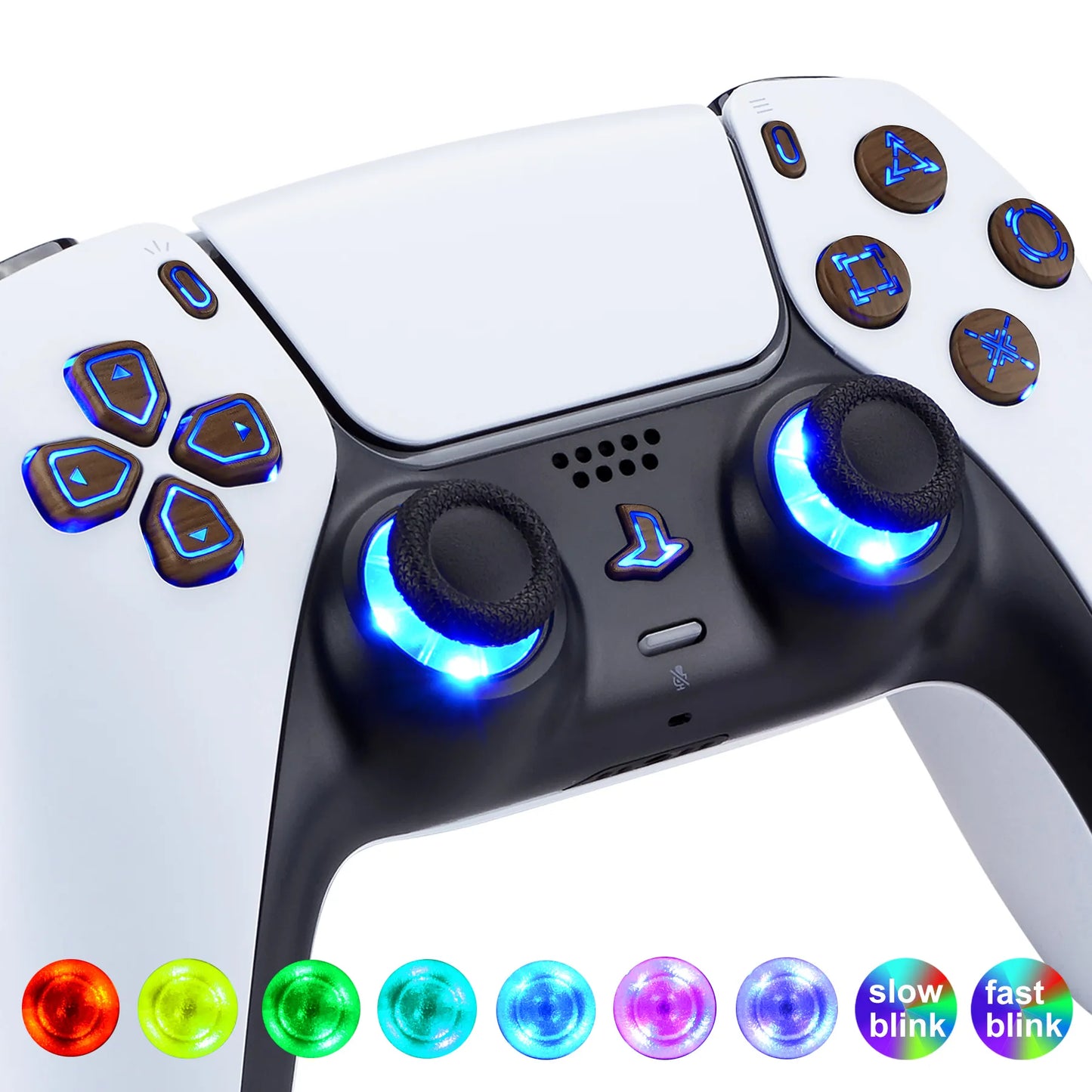 eXtremeRate Multi-Colors Luminated Dpad Thumbstick Share Home Face Buttons, Classical Symbols DTF V3 LED Kit for PS5 Controller