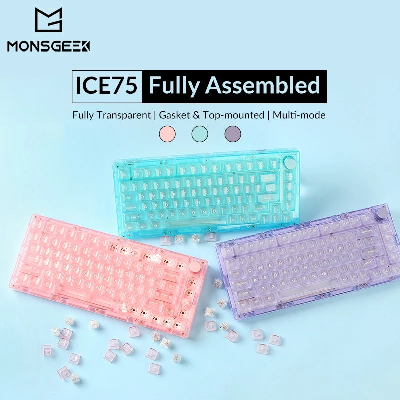 Monsgeek Ice75 Keyboard Fully Transparent Mechanical Rgb Hot-swap Customization 1000hz Gaming Keyboard For Win Mac