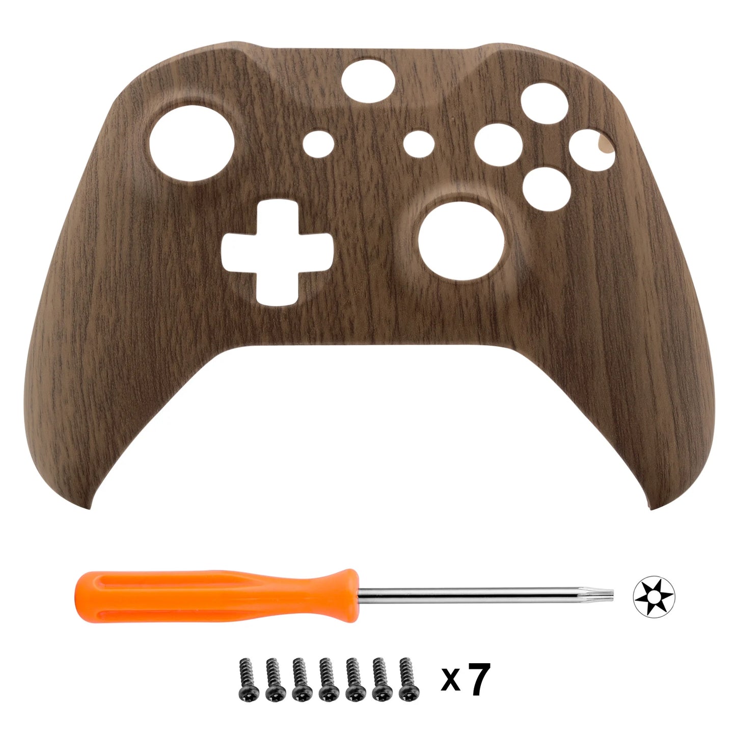 eXtremeRate Custom Soft Touch Top Housing Replacement Shell for Xbox One S Remote Controller - Wood Grain