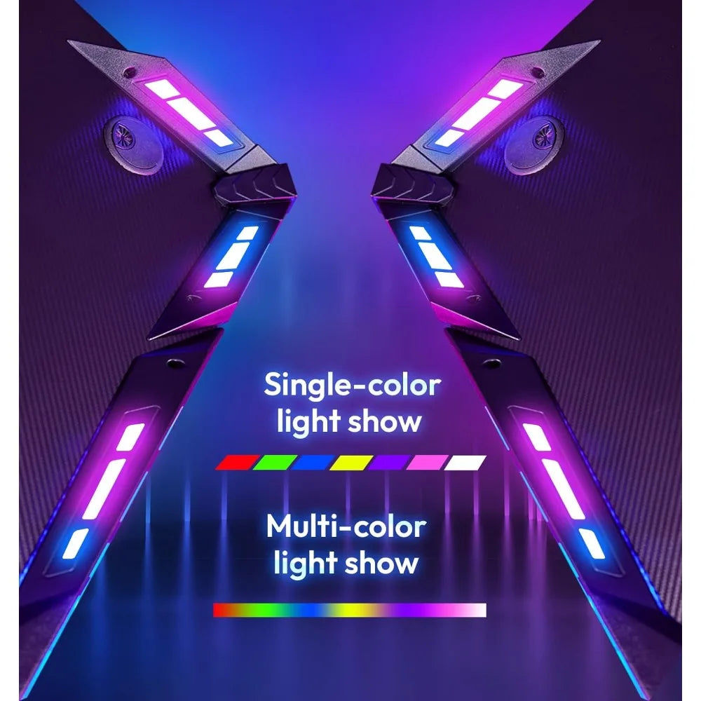 Gaming Desk with LED Lights, RGB Gaming Computer Table with Carbon Fibre Surface, LED Home Office Desk with Remote Control