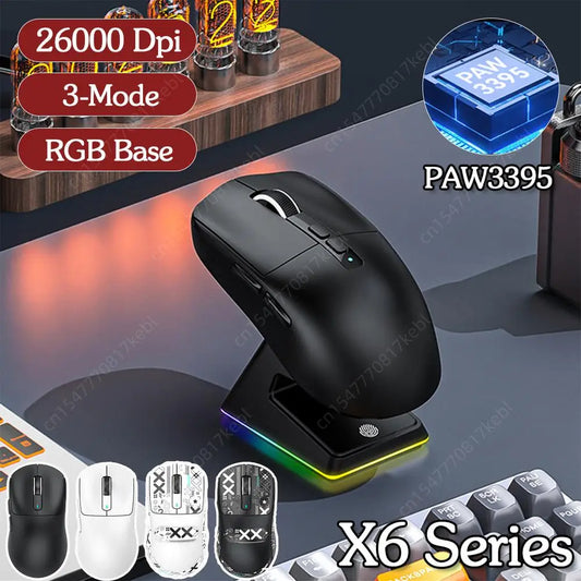 Attack Shark X6 Wireless Gaming Mouse 26000DPI 2.4G Receiver Optical Mouse PAW3395 Bluetooth-Compatible Ergonomic Macro Mouse