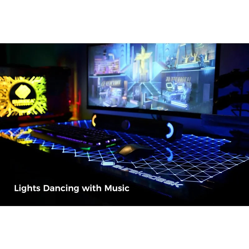 EUREKA ERGONOMIC RGB LED Gaming Desk, Music Sync Lights Up Tempered Glass Desktop, 43" GTG I43 Home Office Desks