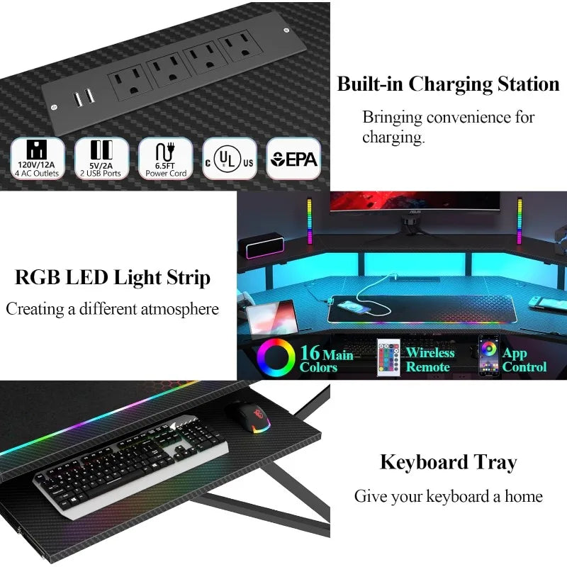 72" Large Wing-Shaped Computer Desk w Monitor Stand & Keyboard Tray & Full-Size Mouse Pad